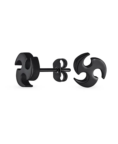 Bling Jewelry Tribal Star Swirl Stud Earrings Silver Black Stainless Steel