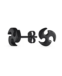 Bling Jewelry Tribal Star Swirl Stud Earrings Silver Black Stainless Steel