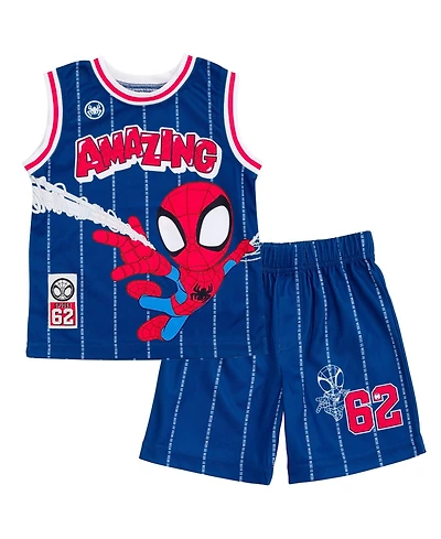 Marvel Boys Spider-Man Miles Morales Mesh Jersey Tank Top Shirt and Basketball Shorts to