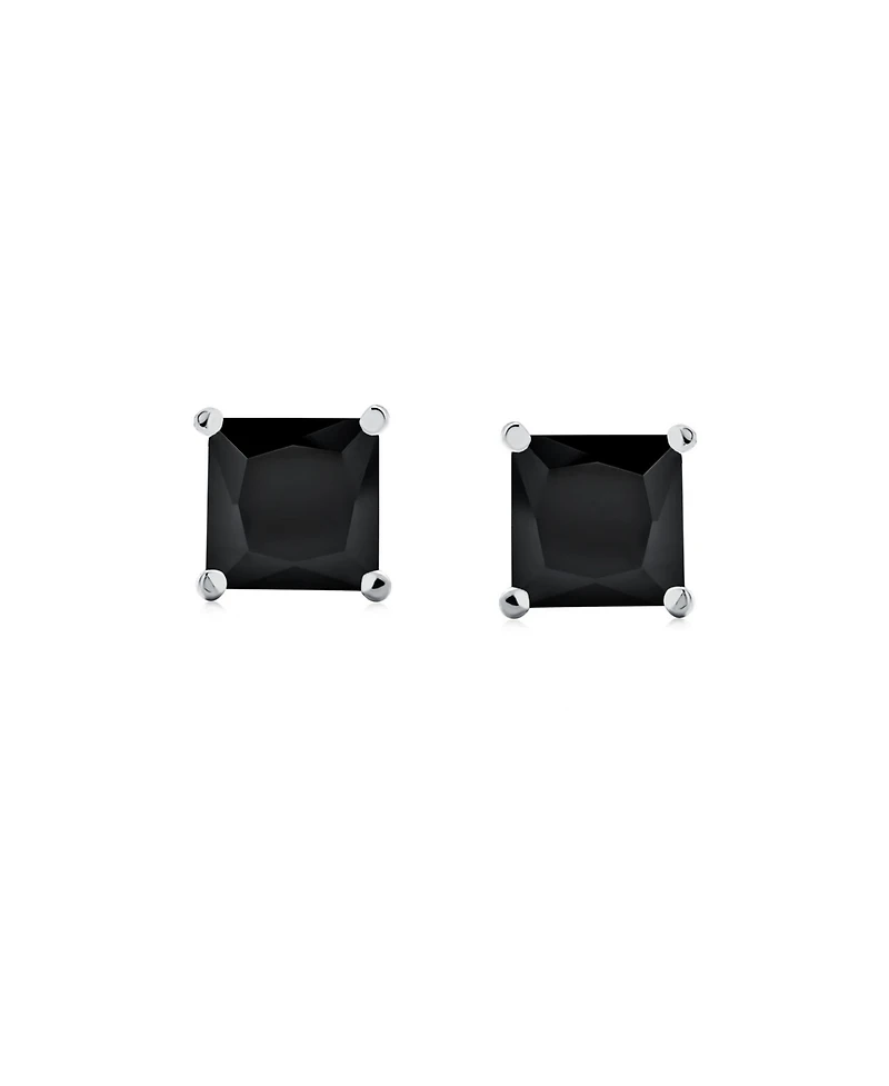 Bling Jewelry Black Square Cubic Zirconia Princess Cut Cz Stud Earrings Screw back .925 Sterling Silver