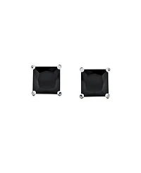 Bling Jewelry Black Square Cubic Zirconia Princess Cut Cz Stud Earrings Screw back .925 Sterling Silver