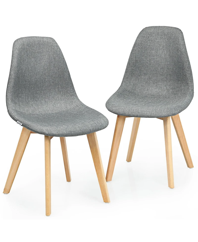 Gymax Set of 4 Dining Chairs Fabric Cushion Kitchen Side Chairs Gray