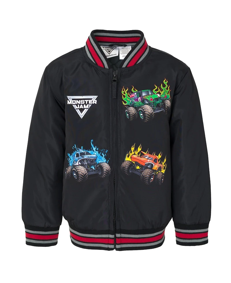 Monster Jam Boys Zip Up Varsity Bomber Jacket