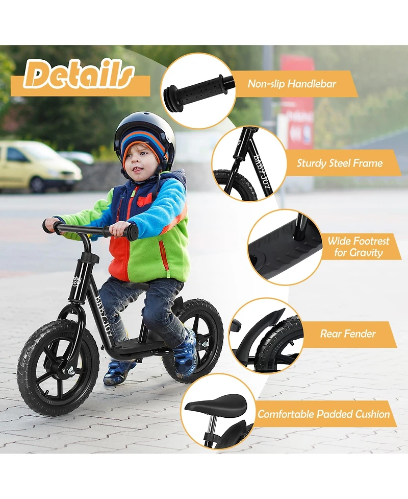 11'' Kids Balance Bike w/ Footrest No Pedal Toddler Training Bike