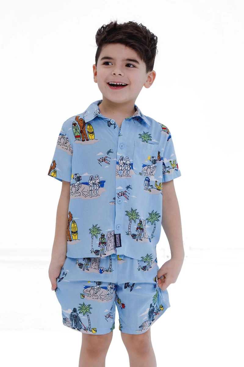 Starwars Toddler Boys Star Wars Chewbacca Darth Vader R2-D2 Stormtrooper Tie Fighter X-Wing Matching Family Hawaiian Button Down Shirt Adult