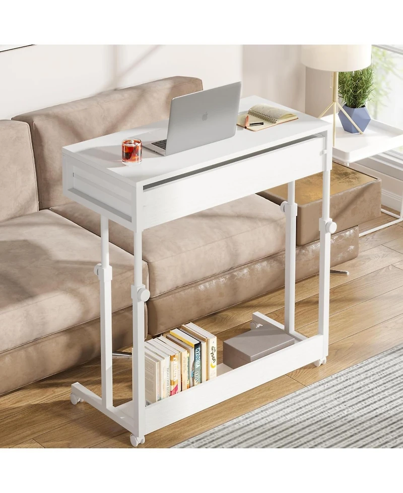 Tribesigns Portable Desk with Drawers, Mobile Laptop Desk with Wheels, Couch Desk Sofa Side Table Bed Desk, Small Standing Desk for Home Office