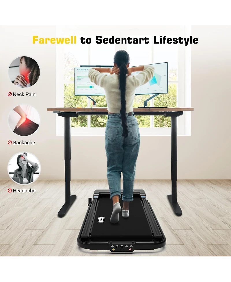 Redliro 2 in 1 Under Desk Folding Treadmills Walking Running Machine 7.6MPH for Home Office Black