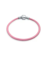Bling Jewelry Starter Pink Leather Bracelet Fits European Beads Charm .925 Sterling Silver