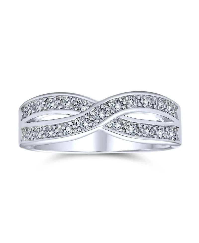 Bling Jewelry Cz Le Circle Twist Pave Cubic Zirconia Criss Cross Infinity Band Ring .925 Sterling Silver