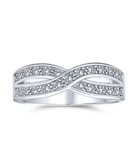 Bling Jewelry Cz Le Circle Twist Pave Cubic Zirconia Criss Cross Infinity Band Ring .925 Sterling Silver