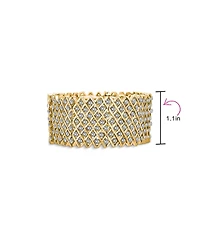 Bling Jewelry Wide Pink Rose Gold Plated White Crystal Encrusted Statement Stretch Bracelet