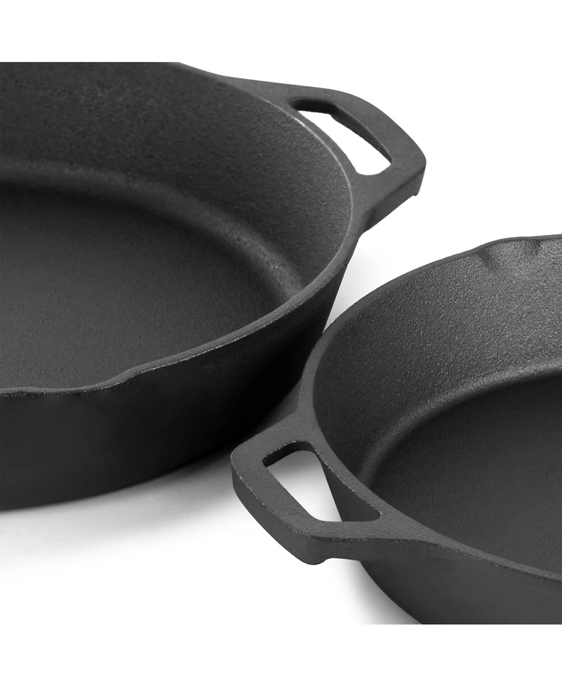 MegaChef 13 Piece Cast Iron Skillet Set with Tempered Glass Lids and Silicone Holders