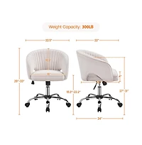 Yaheetech Swivel Velvet Office Chair with Tufted Barrel Back, Rolling Wheels, Adjustable Seat Height Cream