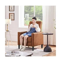 Yaheetech Mid-Century Tufted Upholstered Faux Leather Recliner Sofa with Adjustable Back & Footres Brown