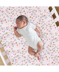 Lambs & Ivy Little Garden 100% Cotton Pink Floral Fitted Crib/Toddler Sheet