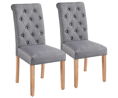 Yaheetech 2PCS High Dark Gray Classic Fabric Upholstered Pu Leather Dining Chair