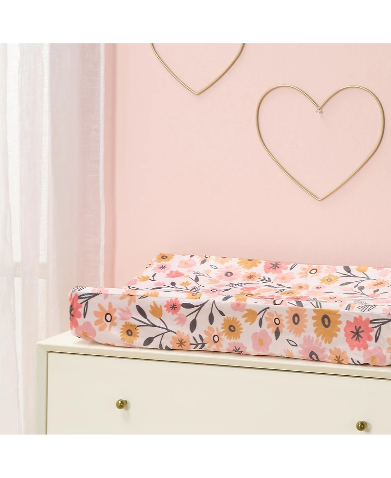Lambs & Ivy Little Garden Ultra-Soft Pink Minky Floral Baby Changing Pad Cover