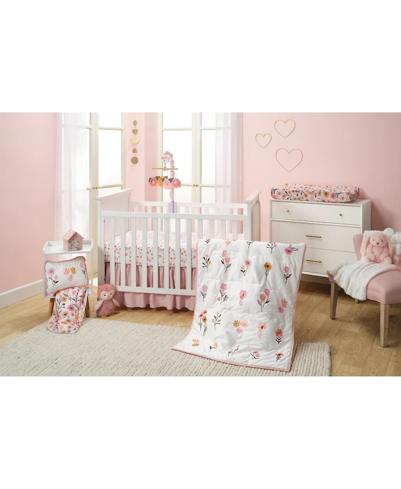 Lambs & Ivy Little Garden Ultra-Soft Pink Minky Floral Baby Changing Pad Cover