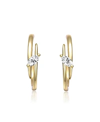 Sterling Silver 14K Gold Plated with Clear Cubic Zirconia Double Curve C-Hoop Earrings