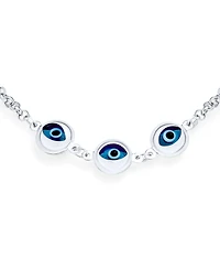Bling Jewelry Turkish Spiritual Protection Amulet Station Chain Link Three Blue Evil Eye Charm Bracelet Sterling Silver 7.5 Inch