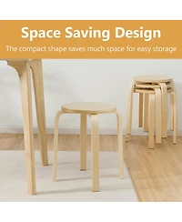 Gymax Set of 4 18'' Stacking Stool Round Dining Chair Backless Wood Home Decor