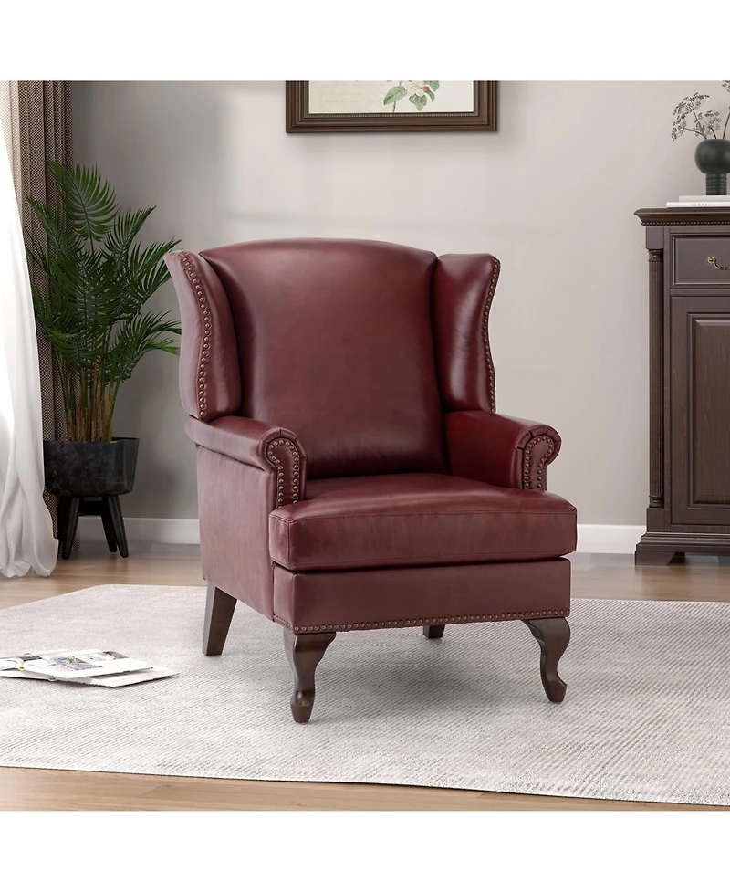 Helmuth Genuine Leather Armchair with Solid Wood Legs