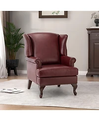 Helmuth Genuine Leather Armchair with Solid Wood Legs