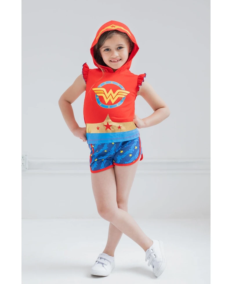 Justice League Toddler Girls Wonder Woman Tank Top and Active Retro Dolphin French Terry Shorts to
