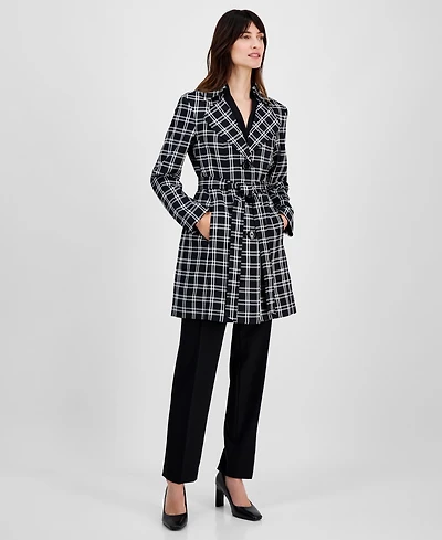 Le Suit Women's Plaid Belted Trench Suit, Regular & Petite