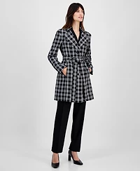 Le Suit Women's Plaid Belted Trench Suit, Regular & Petite