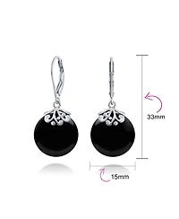 Bling Jewelry Western Style Filigree Lever Back Jade Quartz Lapis Lazuli Onyx Coral Turquoise Flat Round Circle Disc Dangle Drops Earrings .925 Sterli