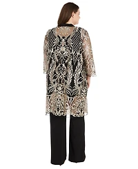 R & M Richards Plus Size Embroidered Duster Jacket, Tank and Pants 3-Pc. Set