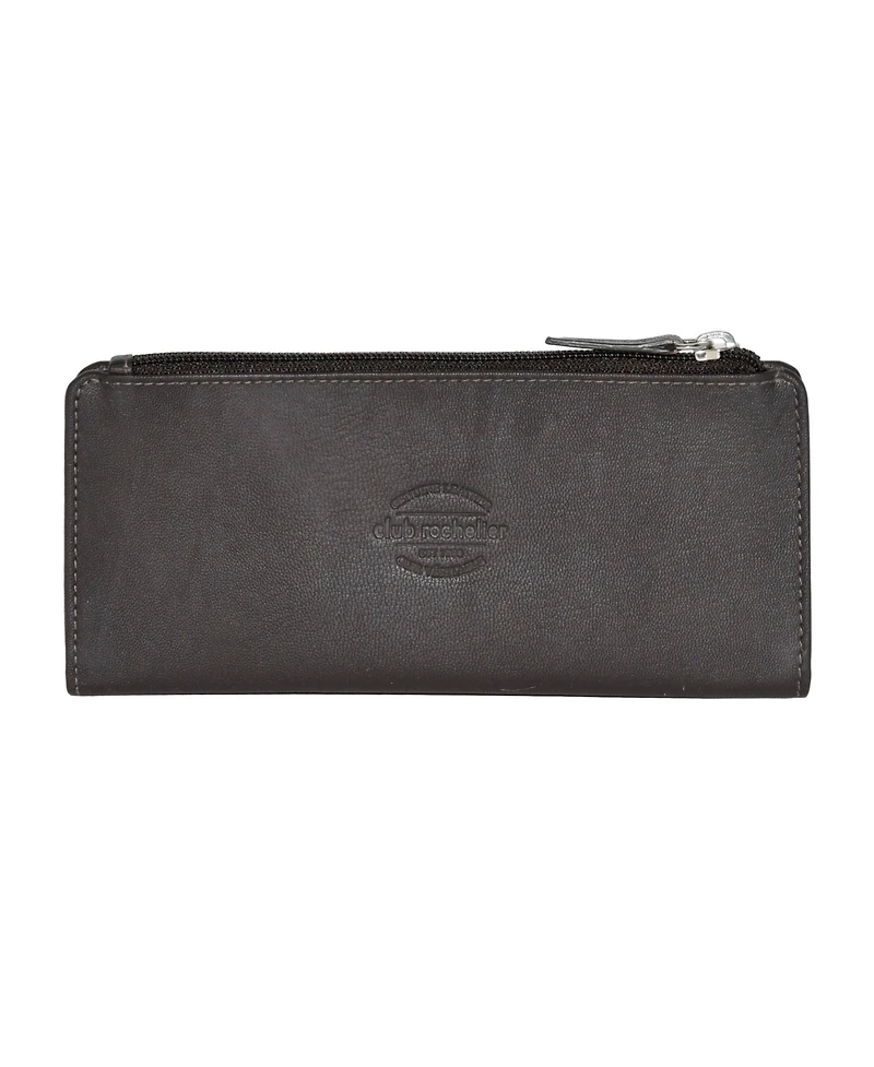 Club Rochelier Ladies Slim Clutch Wallet with Top Zipper