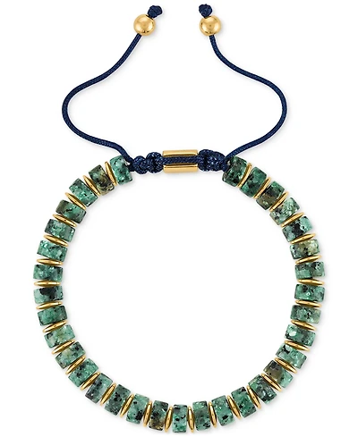 Esquire Men's Jewelry Green Agate Bead Blue Cord Bolo Bracelet in Gold-Tone Ion-Plated Stainless Steel (Also in Jasper), Created for Macy's