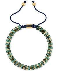 Esquire Men's Jewelry Green Agate Bead Blue Cord Bolo Bracelet in Gold-Tone Ion-Plated Stainless Steel (Also in Jasper), Created for Macy's