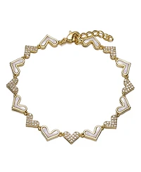 Sterling Silver 14K Gold Plated Heart Cubic Zirconia and Mother of Pearl Link Bracelet