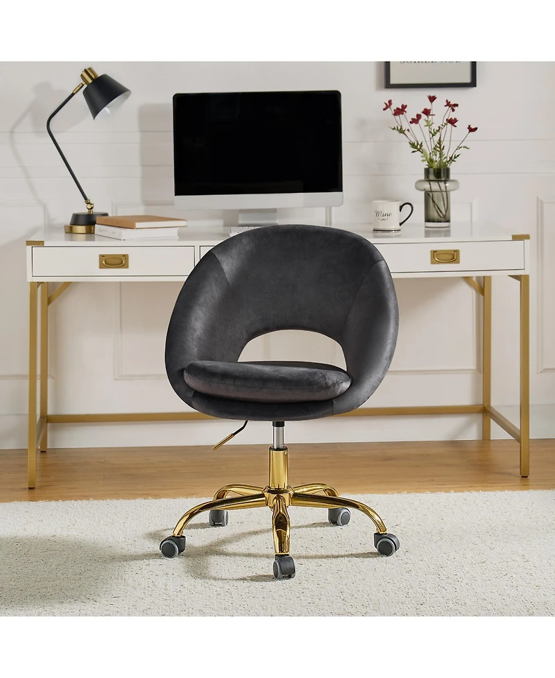 Hulala Home Modern Velvet Office Chair with Adjustable Swivel for Study Vanity