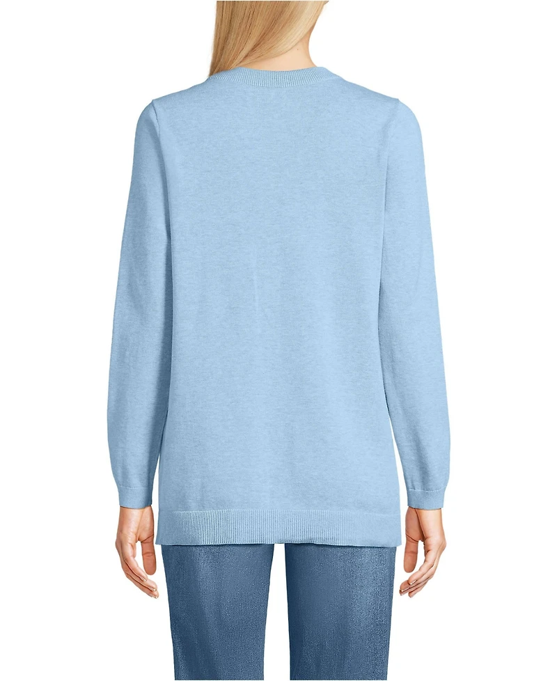 Lands' End Women's Fine Gauge Cotton Cardigan with Tipping Sweater