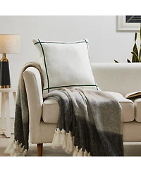 Ihi Home Solid Linen Pillow with Multicolor Strips, 20"Sq