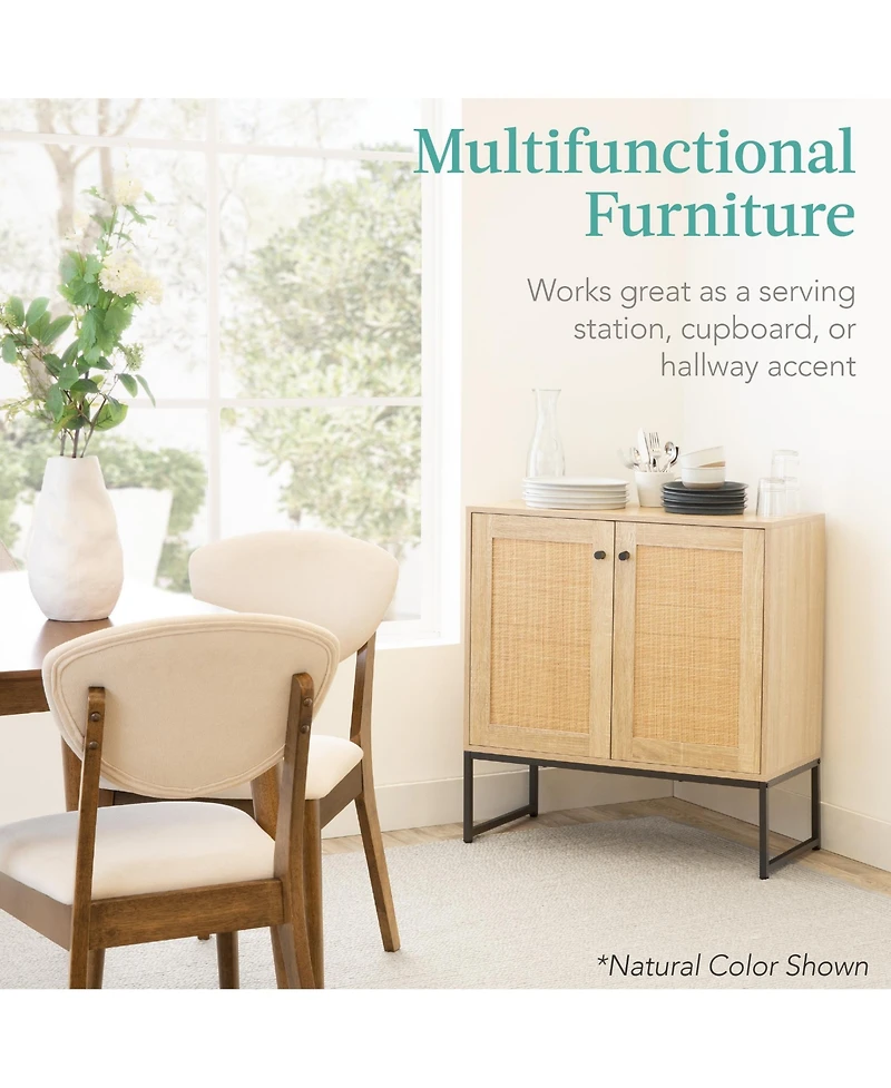 Best Choice Products 2-Door Rattan Storage Cabinet, Accent Furniture, Cupboard w/ Non-Scratch Foot Pads