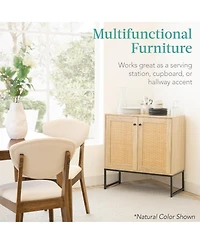 Best Choice Products 2-Door Rattan Storage Cabinet, Accent Furniture, Cupboard w/ Non-Scratch Foot Pads