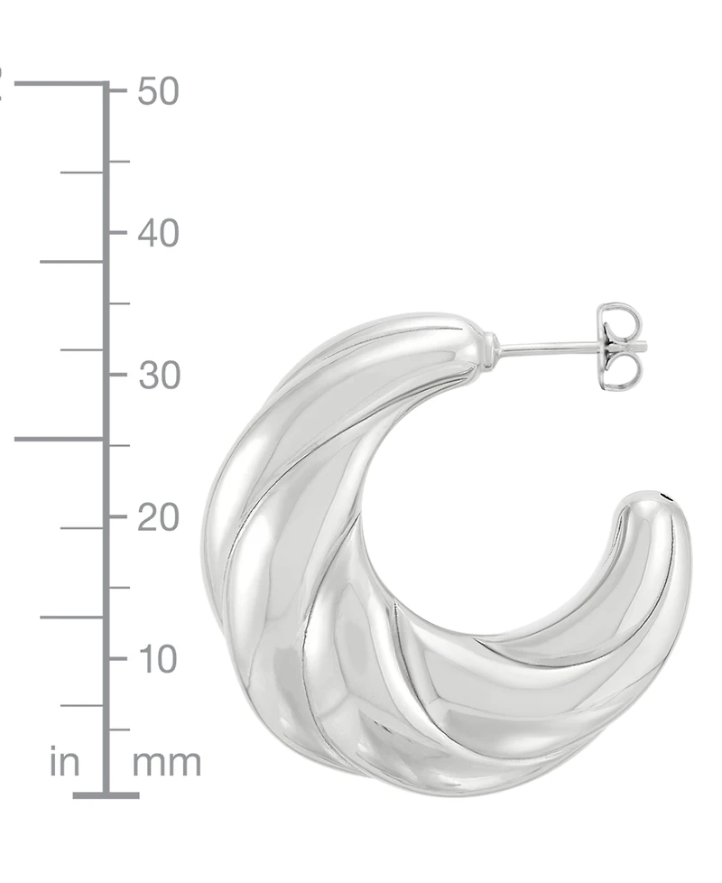 Polished Shrimp Style Medium Hoop Earrings in Sterling Silver, 1.3"