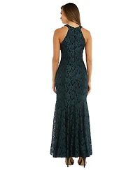 R & M Richards Women's Glitter Lace Halter Gown