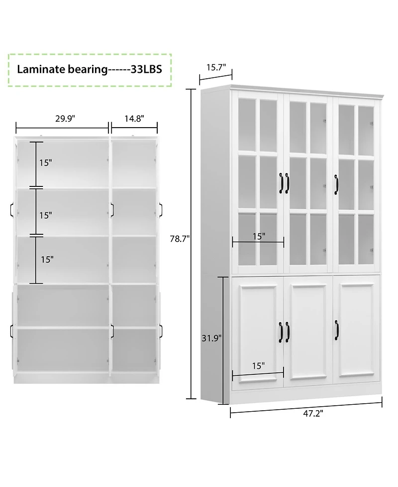 White 10-Shelf Wood Standard Bookcase With Doors, Drawers