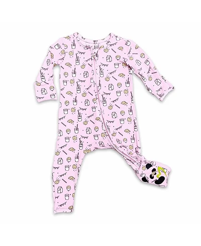 Bellabu Bear Baby Girls Milk and Cookies Pink Convertible Footie