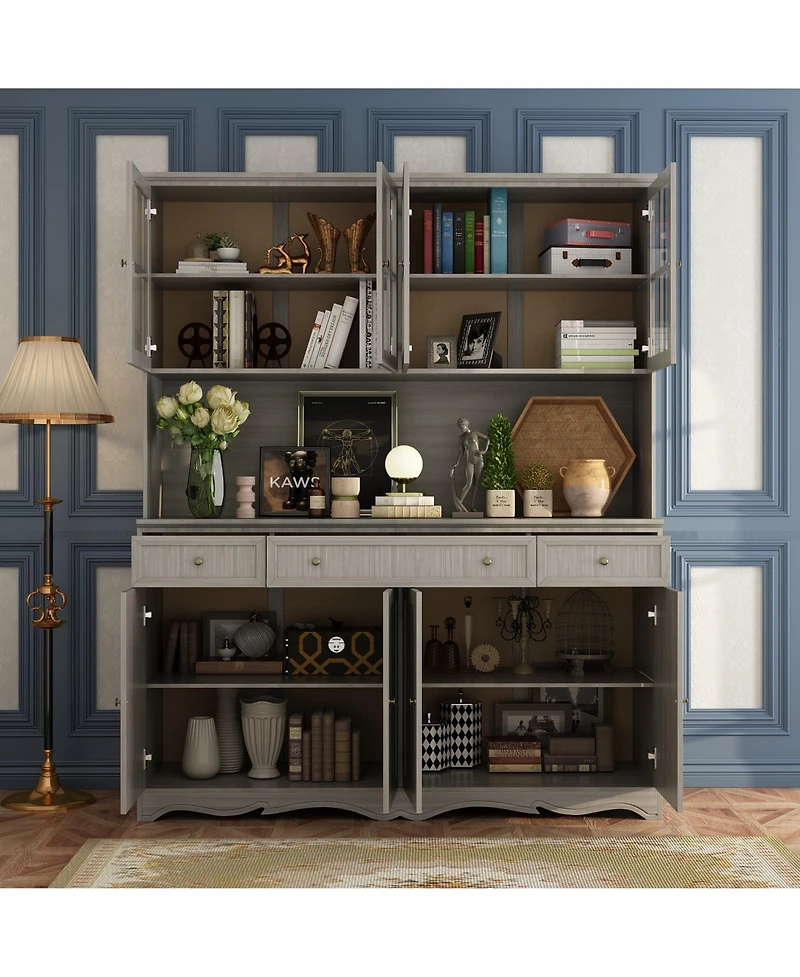 8-Shelves Gray Wooden Modern Bookcase Bookshelf with 3-Drawer