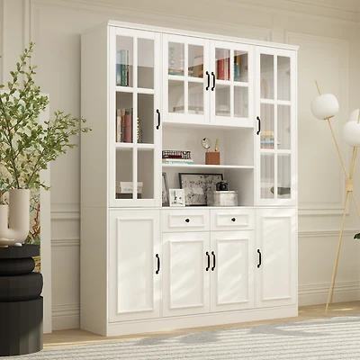 Storage Organizer with Tempered Glass Doors, 2-Drawers, Adjustable Shelves