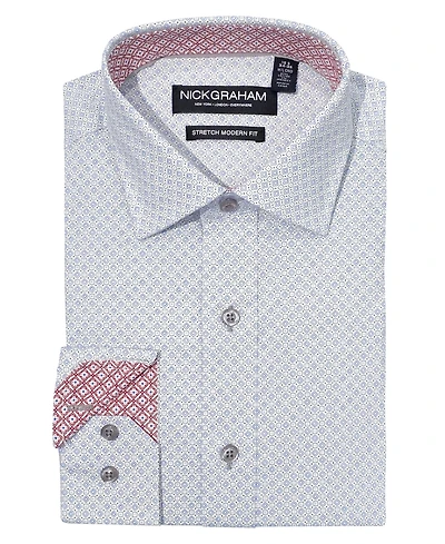Nick Graham Men's Modern Fit Diamond Square Dot Dress Shirt