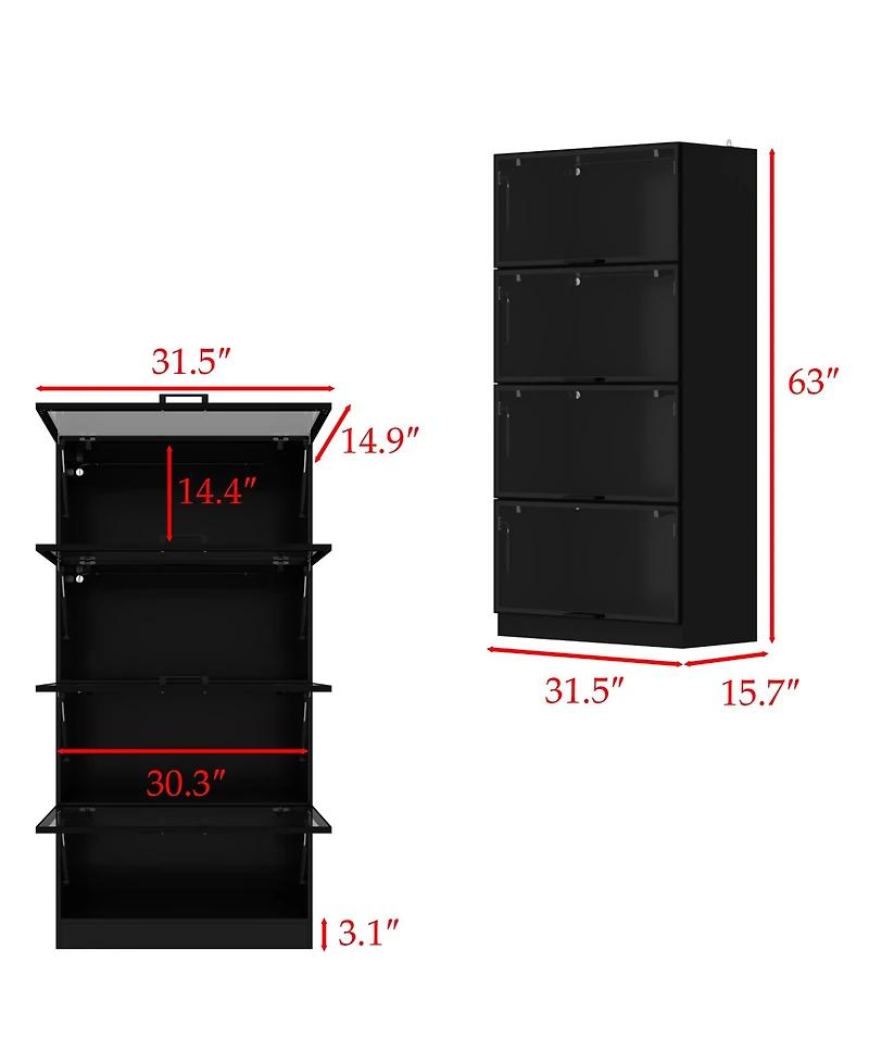 Famapy White Wood 4-Shelf Bookcase with Doors and 3-Color Led Lights