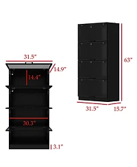 Famapy White Wood 4-Shelf Bookcase with Doors and 3-Color Led Lights